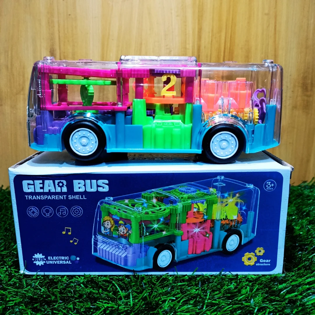 Transparent Gear Light Bus Toy